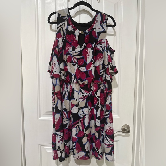 Cold Shoulder Floral Dress with Gold Accent - Picture 1 of 2